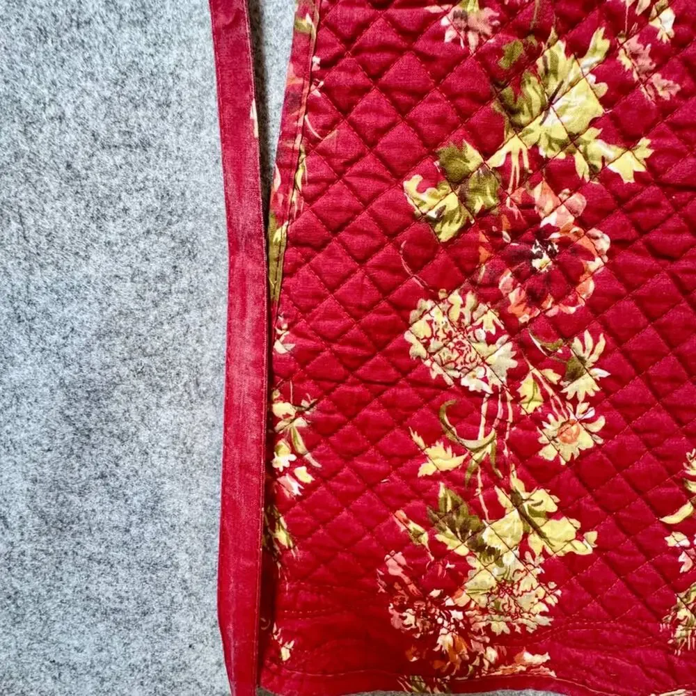 Quilted Floral Apron Red Cottage Style w Pocket